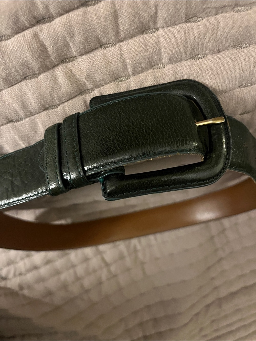 Vintage Linda Allard for Ellen Tracy Buffalo Leather Belt in Dark Green 10102 si